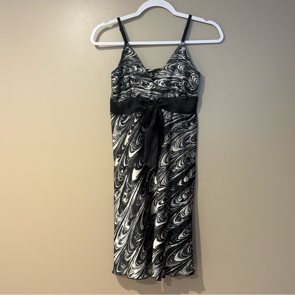 y2k trippy satin babydoll trippy Swirl slip Dress with 70s disco Bow waist